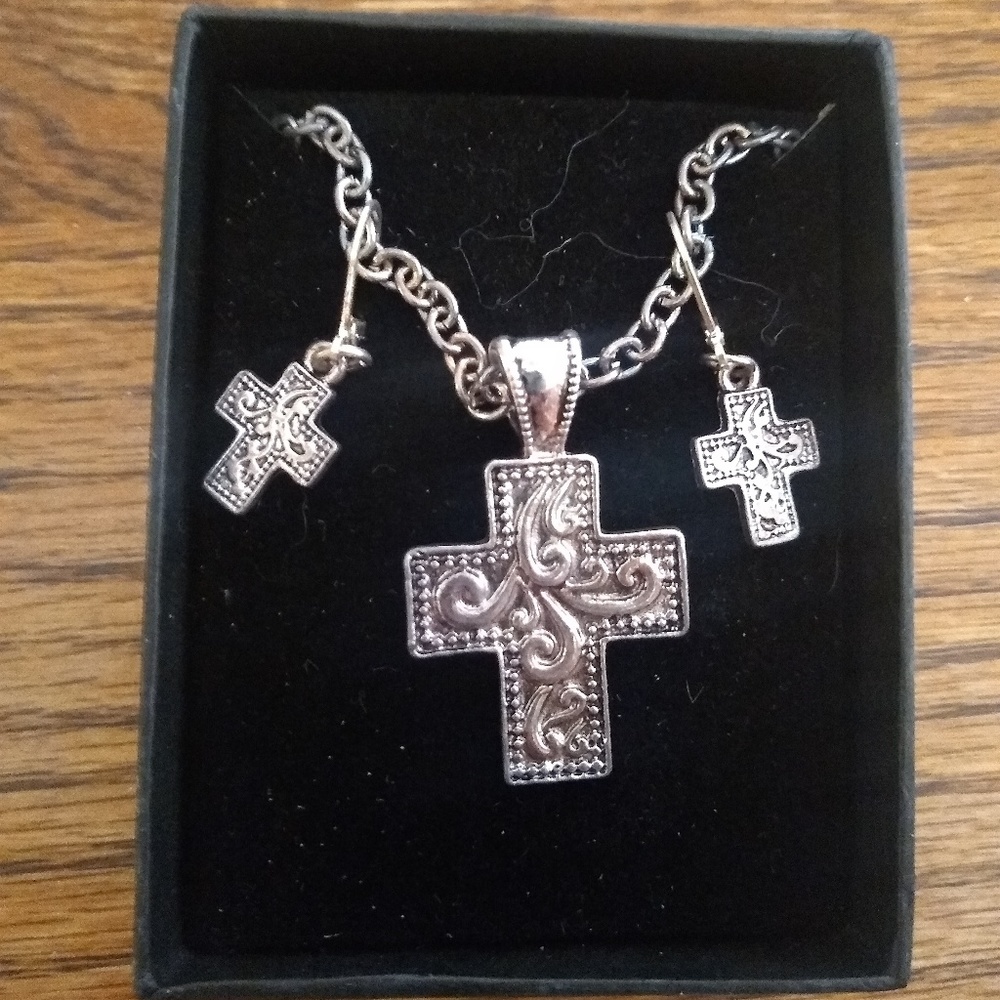 Matching cross necklace and earrings